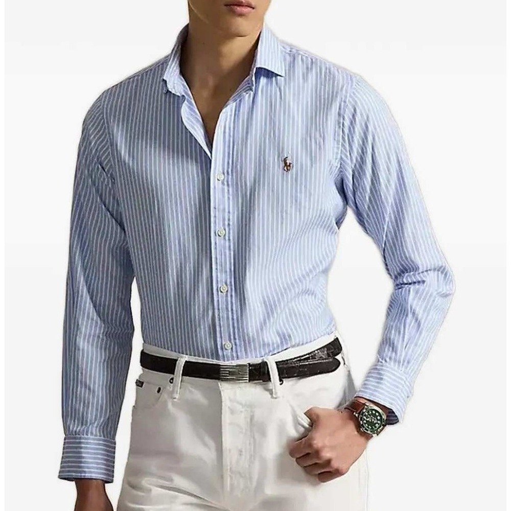 Polo Ralph Lauren  Youth XL Blue Cotton Striped Button Down Dress Shirt